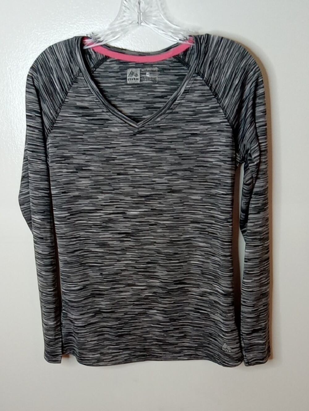 RBX Women's Medium Performance Black & Gray Space-Dye V-Neck Long Sleeve Top